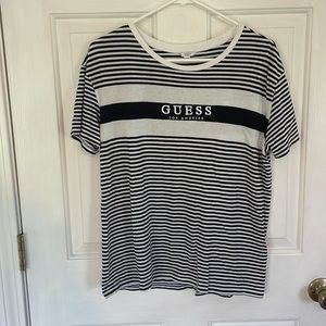Guess Los Angeles Black and White Striped T Shirt Small